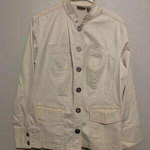 Women's Chico's JACKET Multi Pocket Cargo Size 1 or 8 Cream Cotton Spandex
